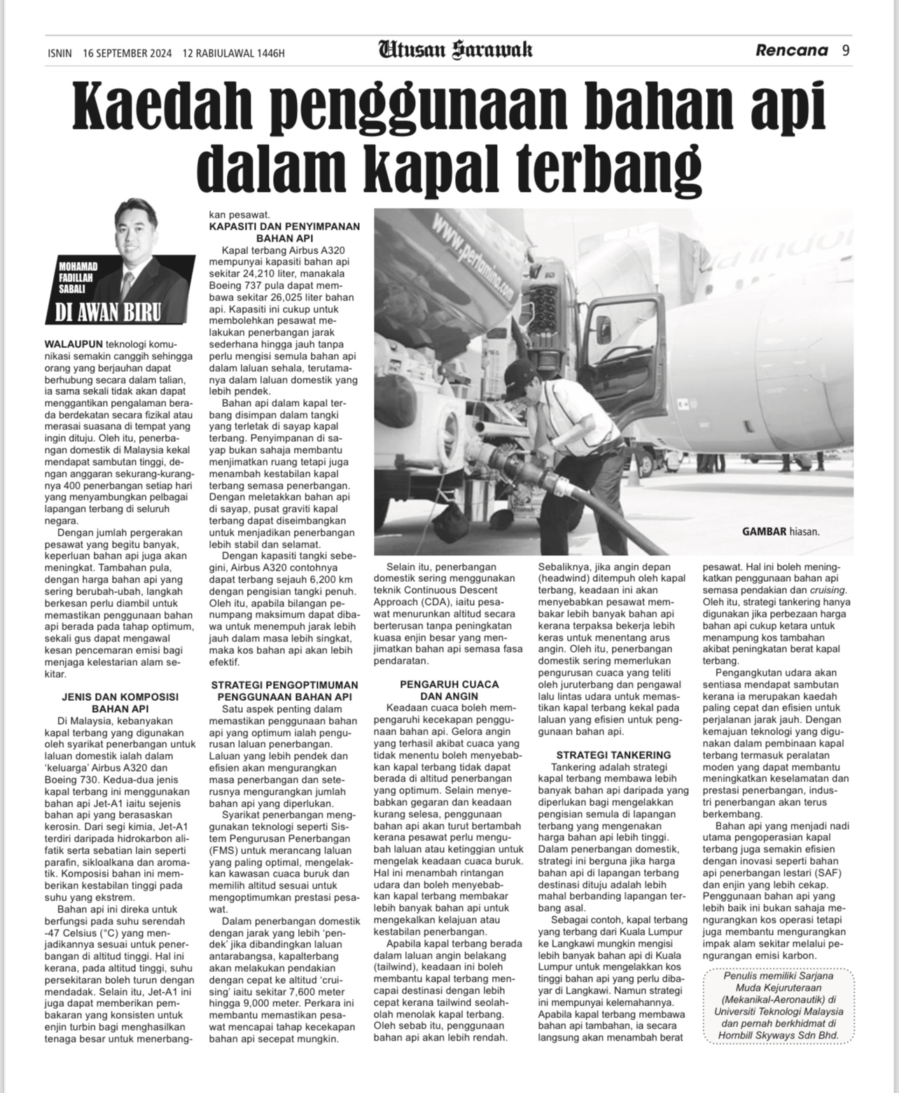 Kaedah penggunaan bahan api dalam kapal terbang - UTUSAN SARAWAK